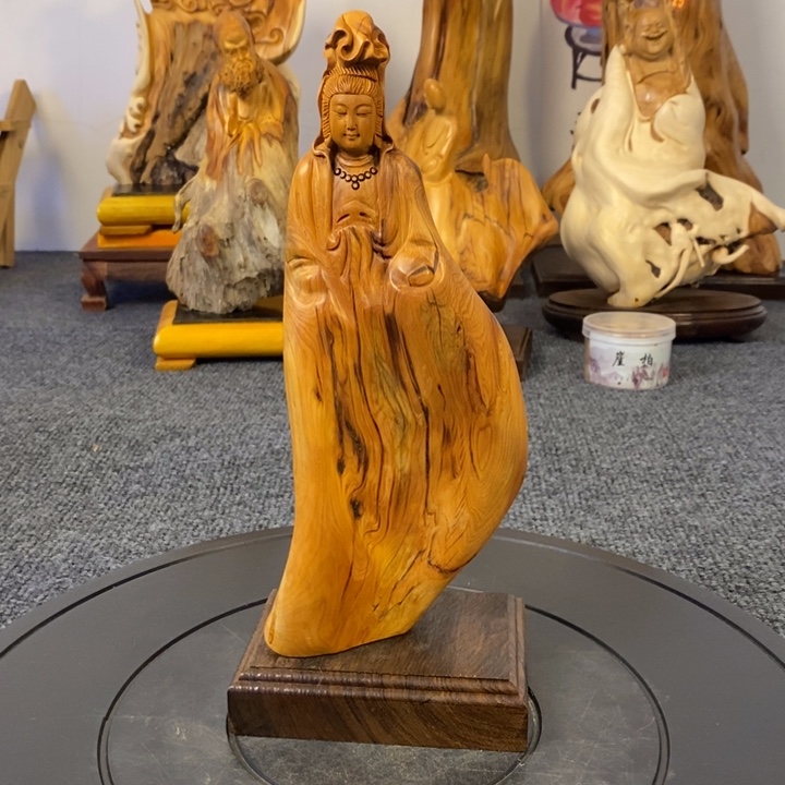 柏木（崖柏）崖柏观音摆件根雕工艺品