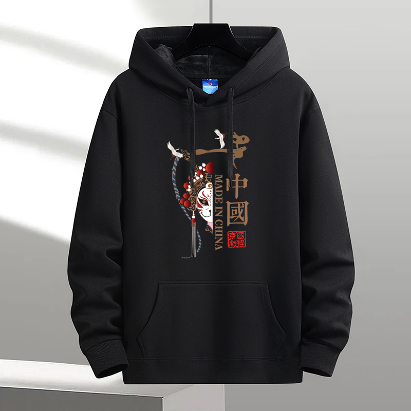 秋冬款男生加绒卫衣连帽情侣宽松潮流休闲套头上衣加厚帽衫男外套