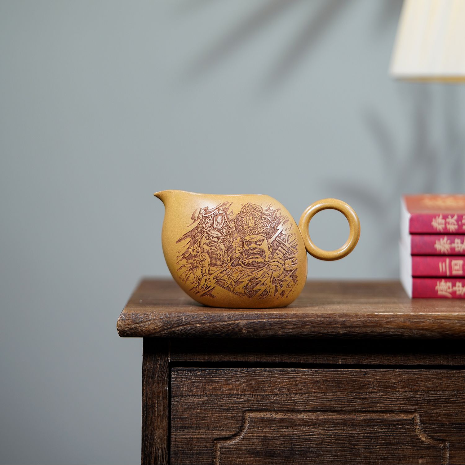 手工公道杯 I 黄段刻绘四大天王公道杯 国风禅意茶具分茶器