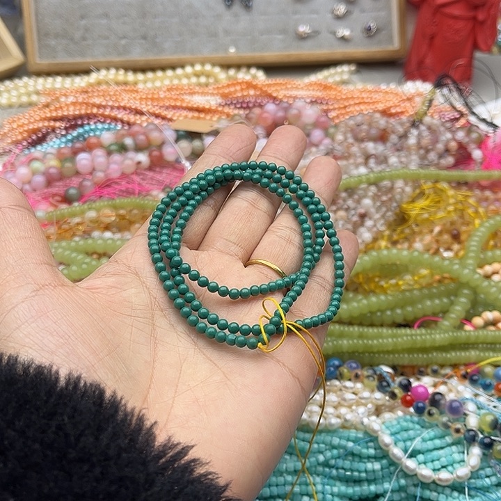 玛瑙/玉髓珠宝半成品未镶嵌一条3mm绿色长58厘米