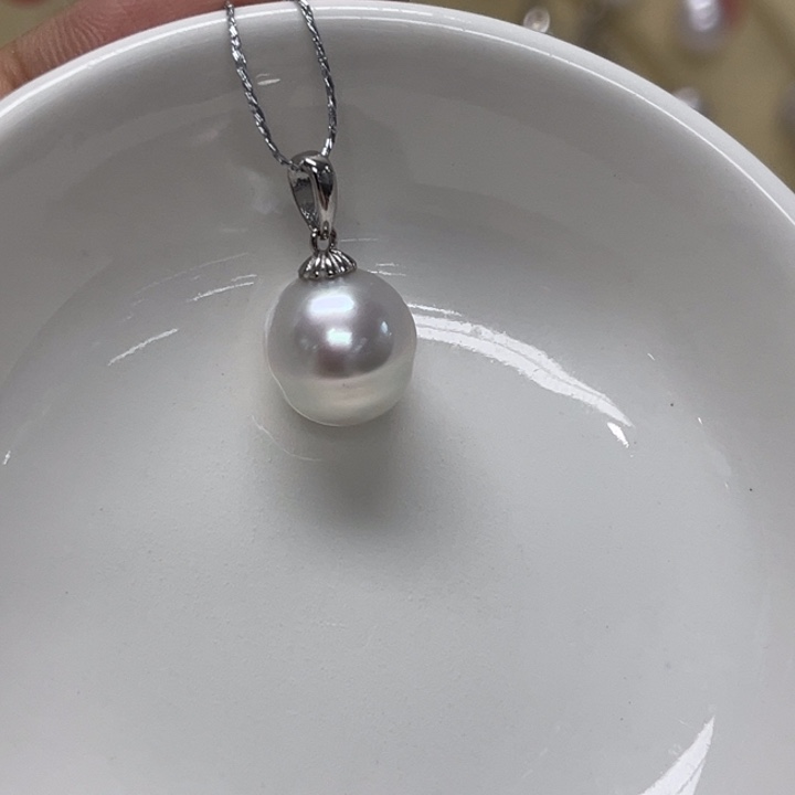 颈饰银S925镶嵌海水珍珠澳白10-11mm100号