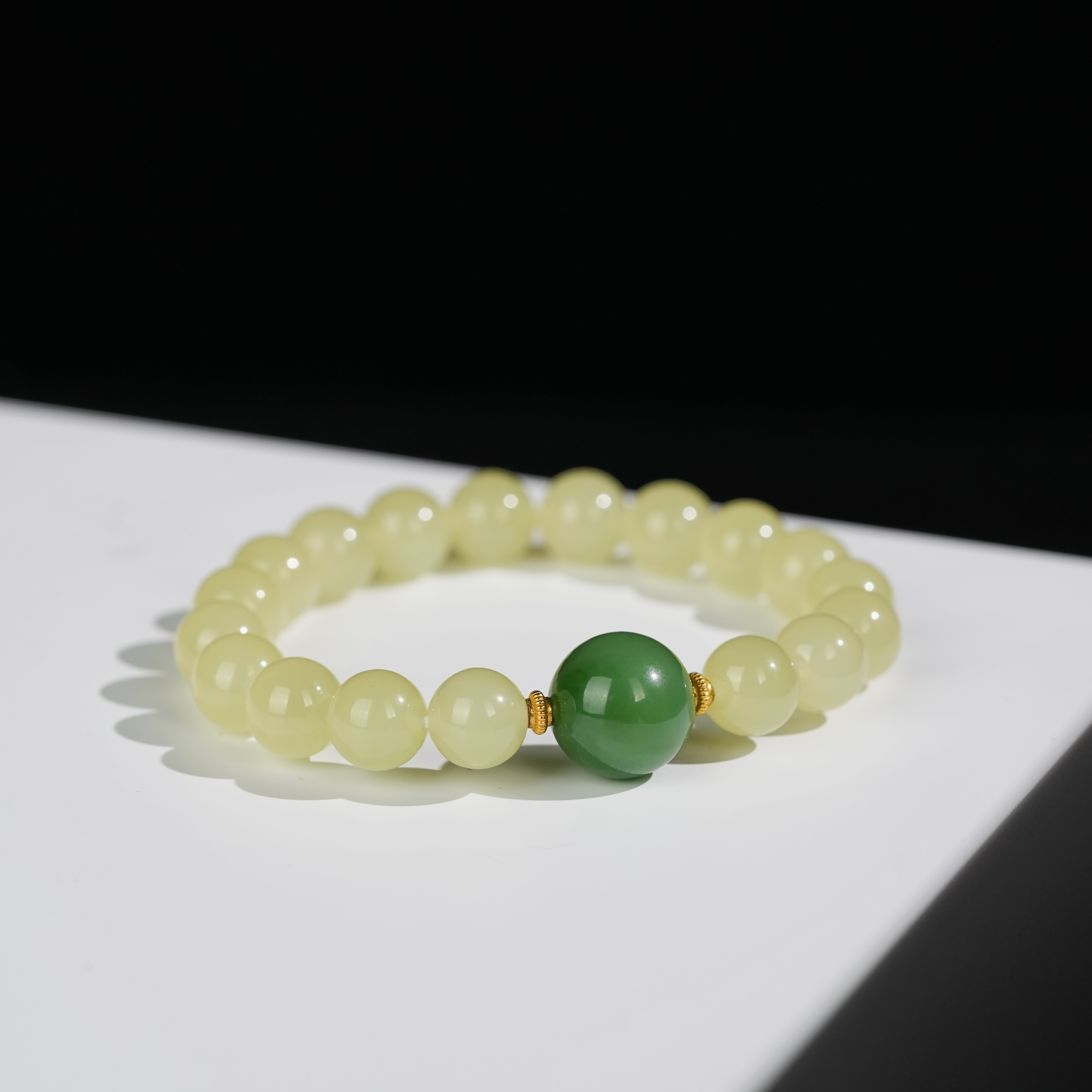 典藏级 和田玉冰黄口定制款手串 10mm± 18K金 H17115