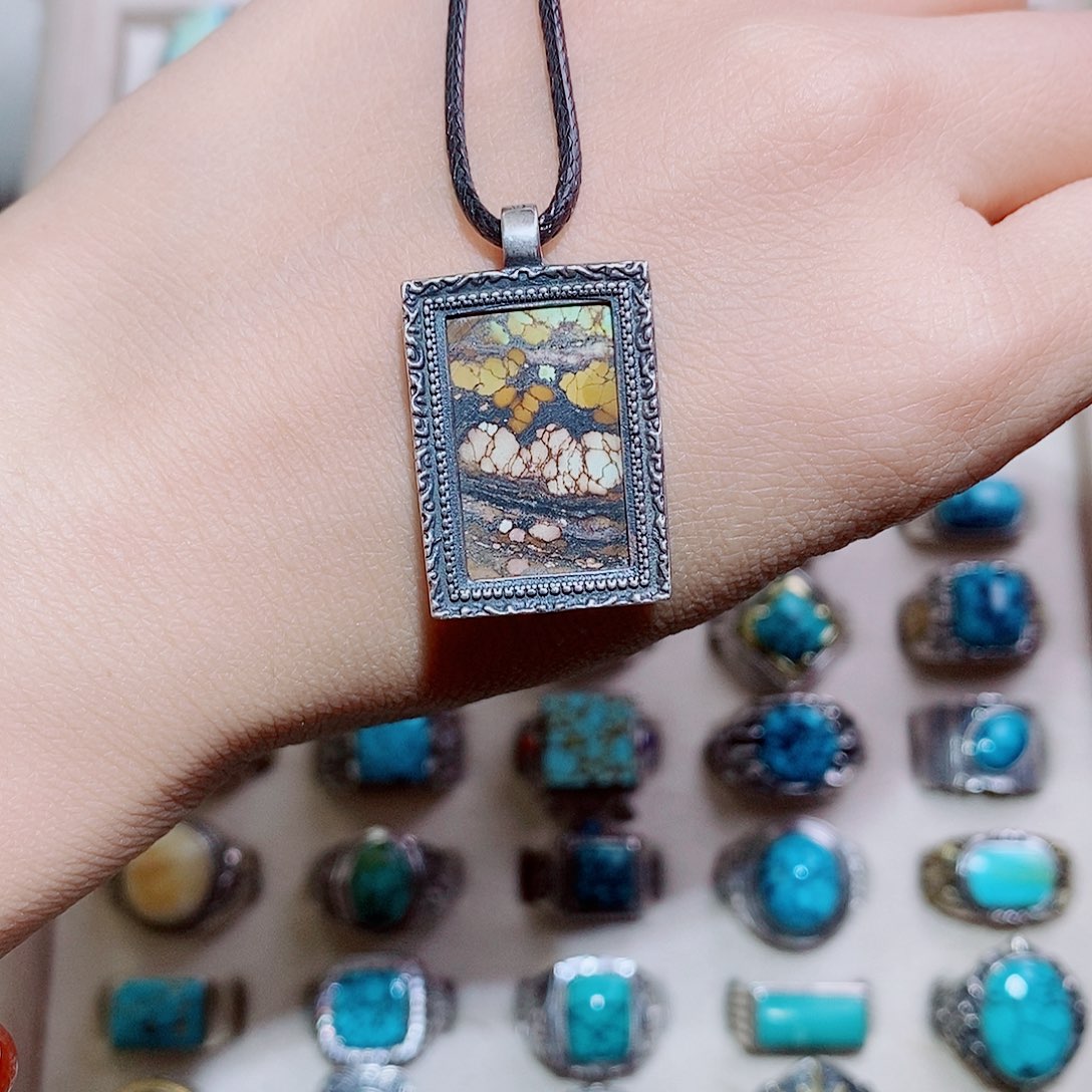 绿松石银S925镶嵌挂件