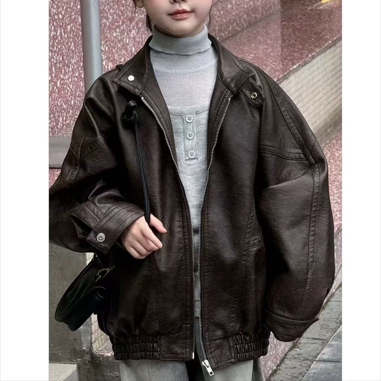 高能机车风儿童男童女童酷帅定制款秋季新款皮衣