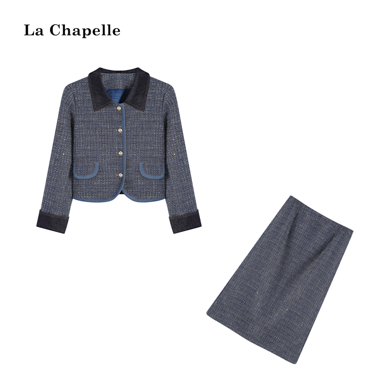 【】 洋气时尚重工蓝色小香套装LXZL37206