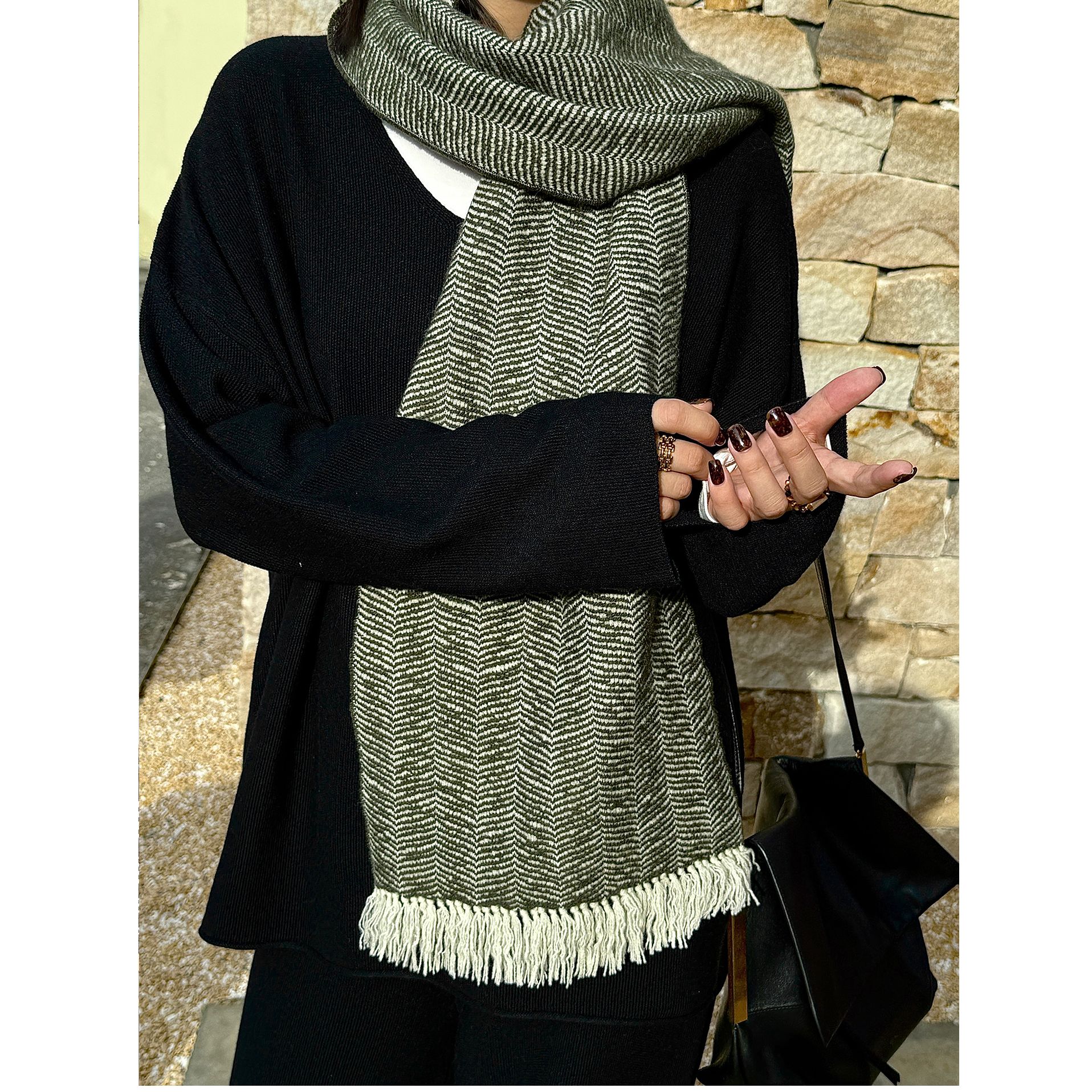 绿箭围巾|重磅！马牌同工艺人字纹羊毛流苏围巾