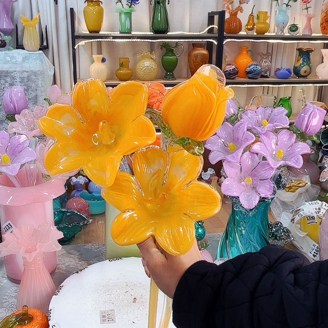 亮橙3朵花福利家悦琉璃工艺品