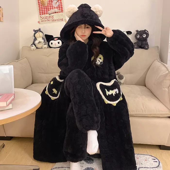 【三层夹棉家具服套装】冬季三层加厚夹棉网红睡袍可爱长款套睡衣