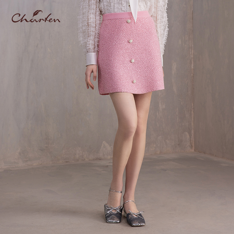 【达人专属】朝峰秋季显瘦气质半身裙千金风A字裙CFE3B122-1065C