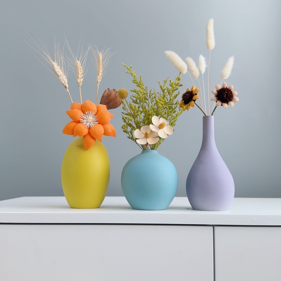 瓷片陶瓷花瓶摆件含花总高约20-30cm