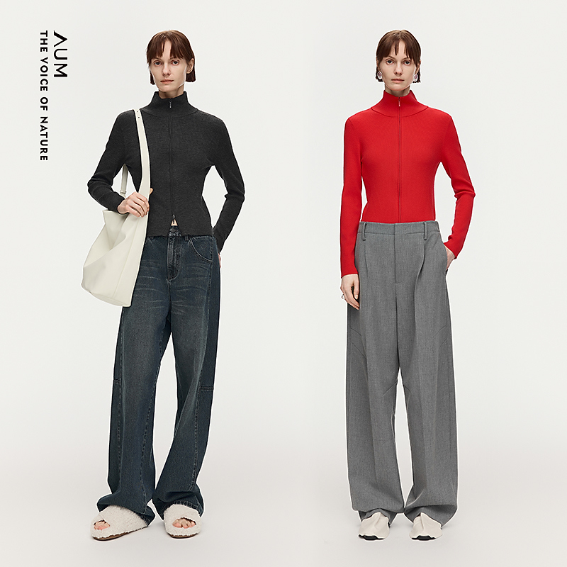 AUM26年春季新款时尚百搭打底一衣多穿半高领针织开衫女M1GB1W56M