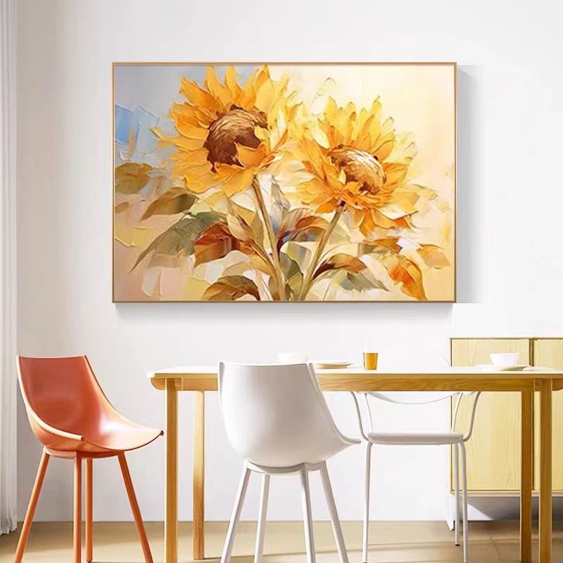 向日葵北欧客餐厅背景墙现代简约装饰画大气轻奢卧室床头砂岩画