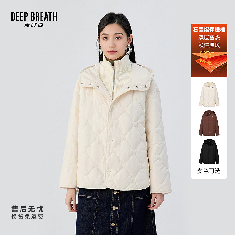 DEEP BREATH深呼吸连帽假两件排扣外套一手长棉服棉衣女装A401473