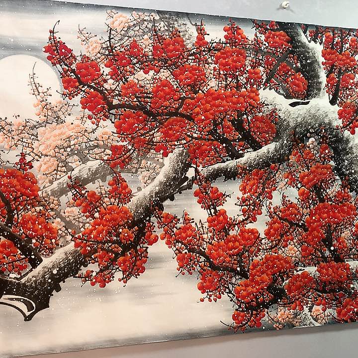 国画远*?丈二梅花图作品画、