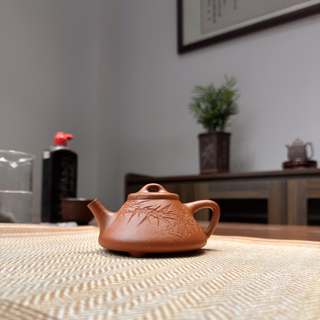 精挑原矿宝山矿区红降坡 全手工制作子冶石瓢 刻绘板桥竹