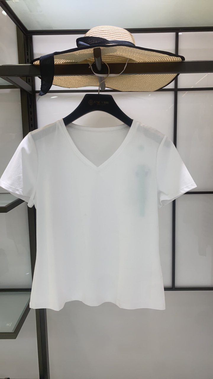 2025年夏新款v领短袖正肩显瘦T恤1524