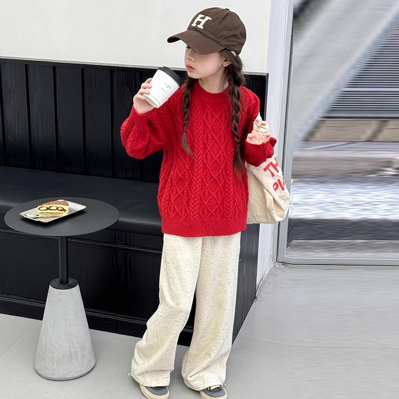 女童针织衫毛衣春秋2024新品洋气中大儿童8-15岁秋冬安哥拉红上衣