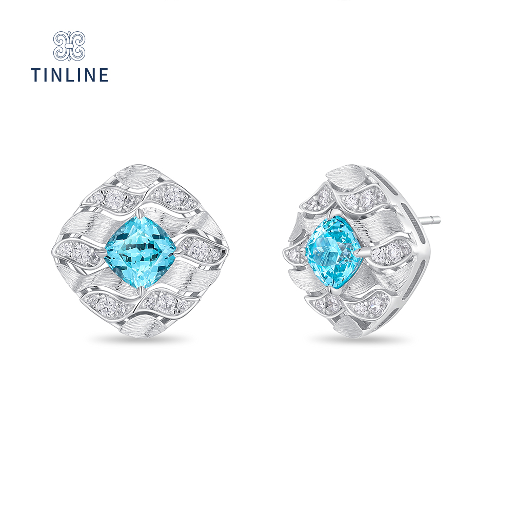 TINLINE 培育蓝宝石「踏浪」耳钉 培育帕拉伊巴 简约时尚 优雅大方