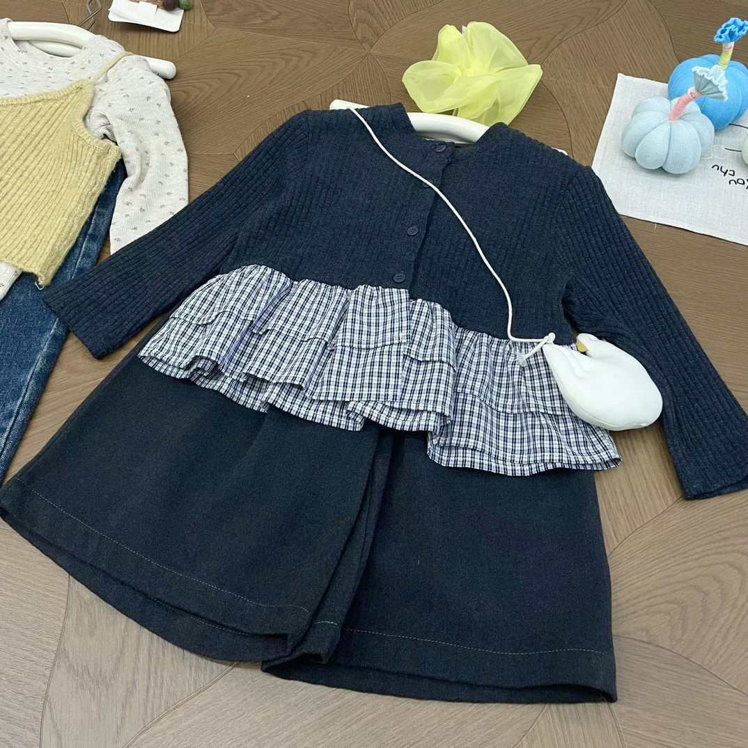 草房子 25秋 女童深灰拼接外套25333