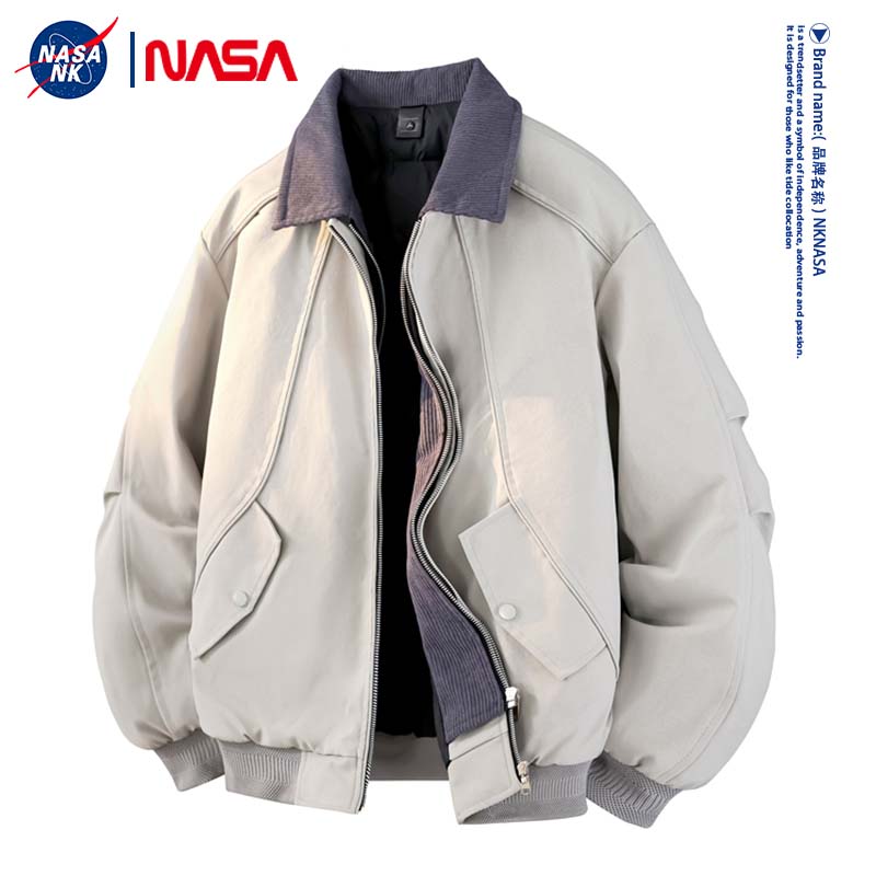 NK NASA联名冬季撞色翻领羽绒服男士宽松保暖休闲拼接工装外套潮 