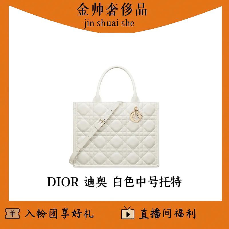 99新 DIOR/迪奥 白色/中号托特/手提/单肩包/B4254
