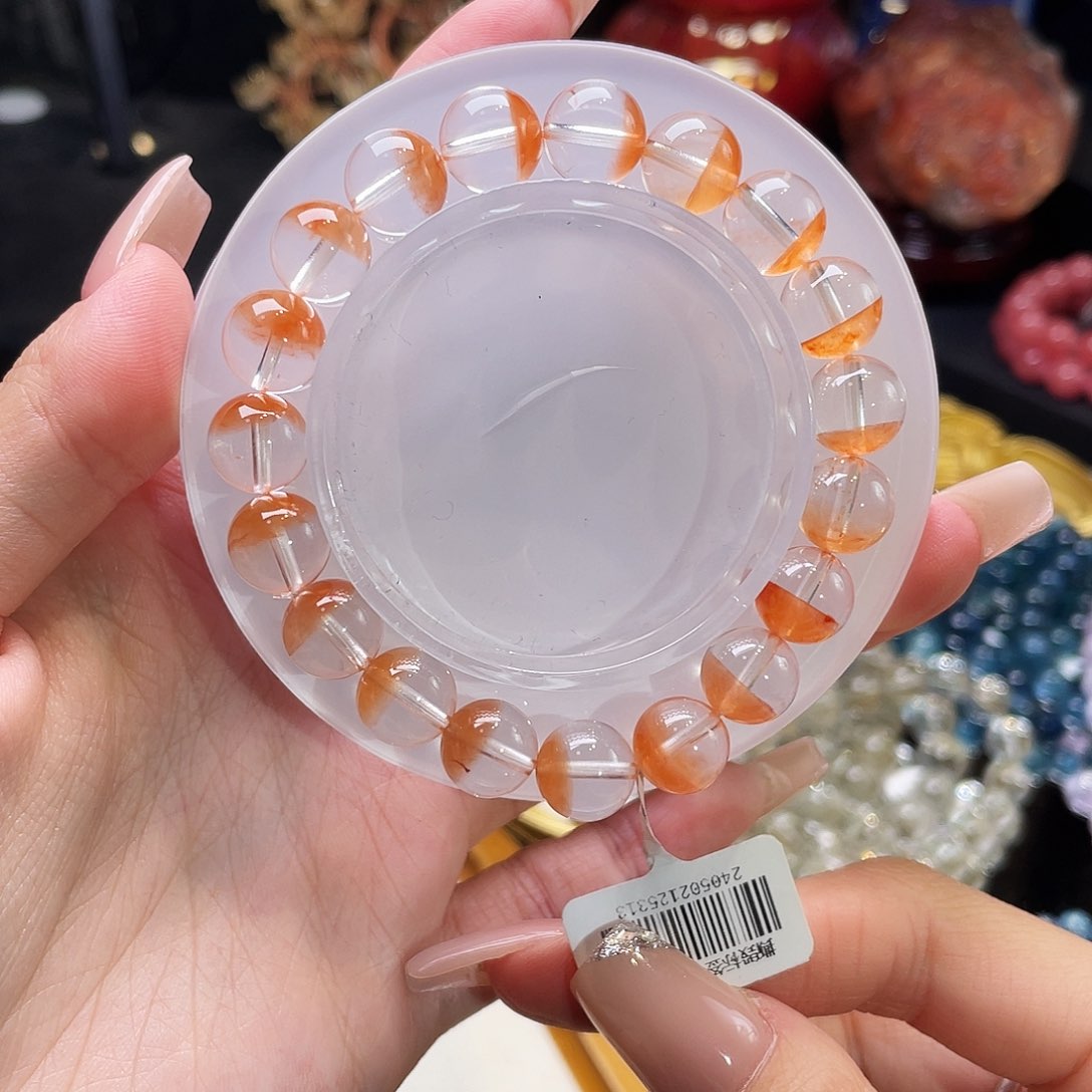 水晶手链未镶嵌雪***间半盆红兔毛10.3mm