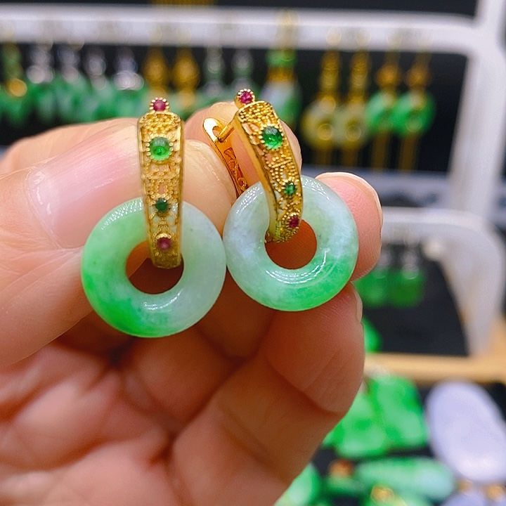 翡翠耳饰银S925镶嵌耳坠