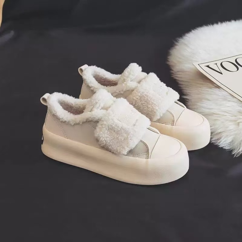 TP508 复古毛毛鞋魔术贴二棉鞋原创国潮女小白鞋百搭加保暖女鞋