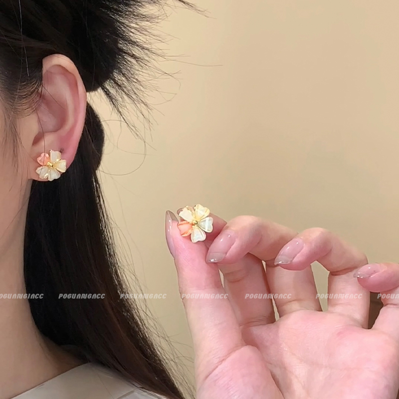 铜合金耳饰 EH255小清新甜美彩色花朵耳钉女时尚百搭气质精致简约