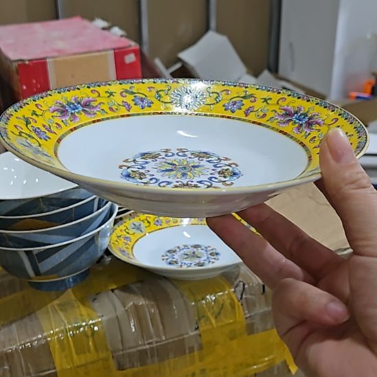 瓷片瑕疵背面色脏珐琅彩8寸4个深盘6666