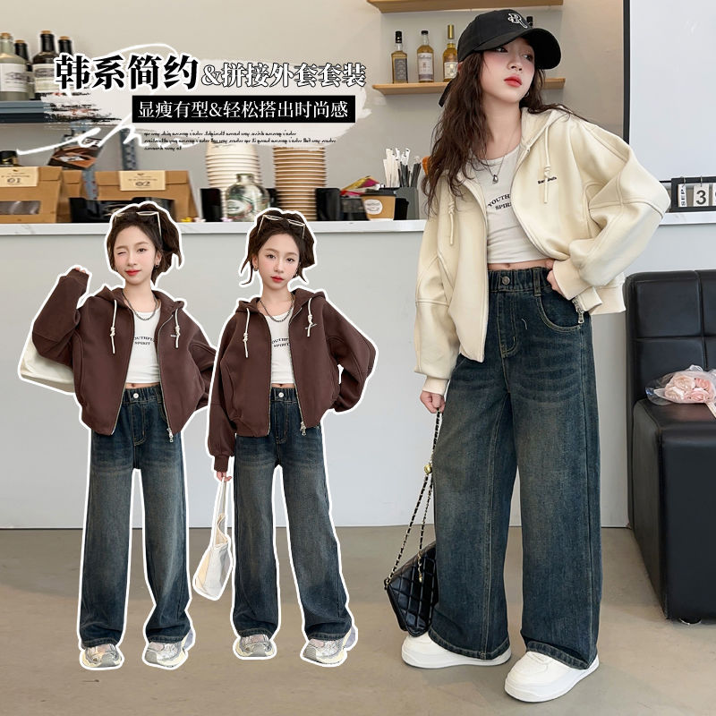 春季上衣新款外套开衫长袖时尚休闲韩版时尚纯色洋气潮女童中大童