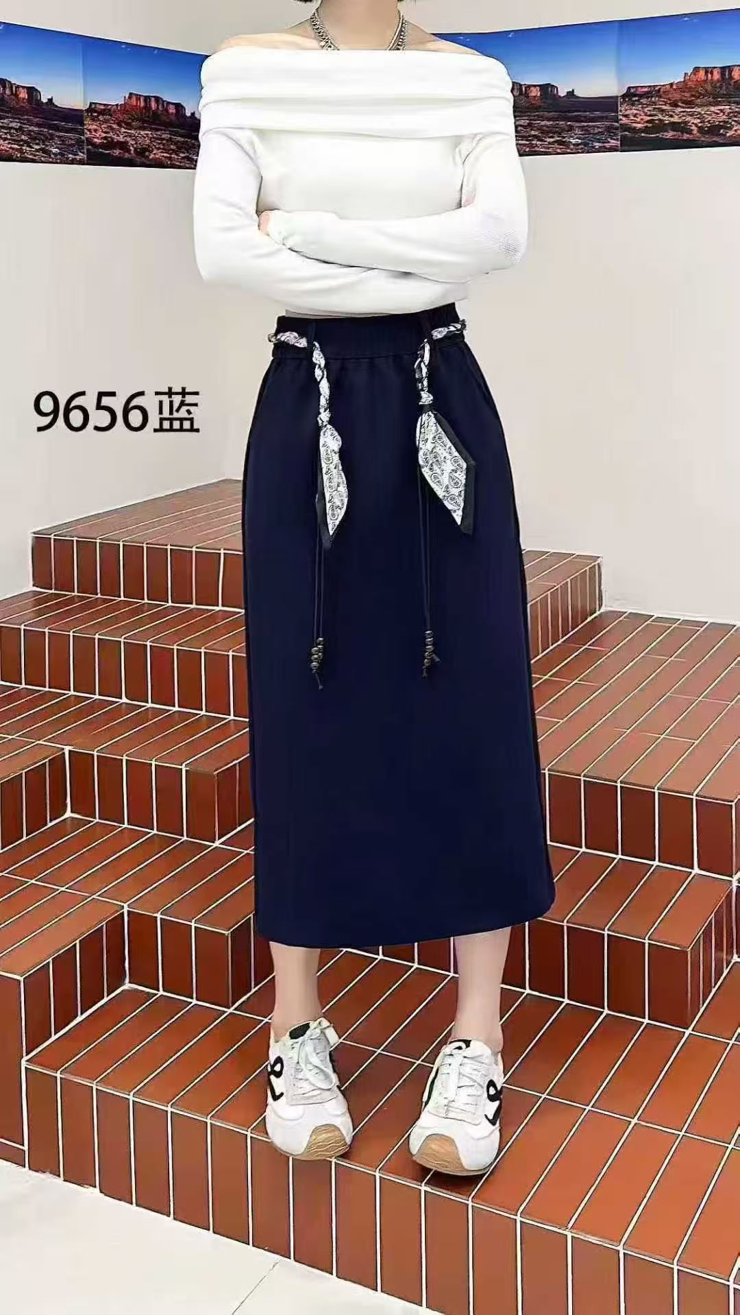 旭旭小众设计感思进腰带春色宽松半身裙女A字裙松紧腰时髦早秋装