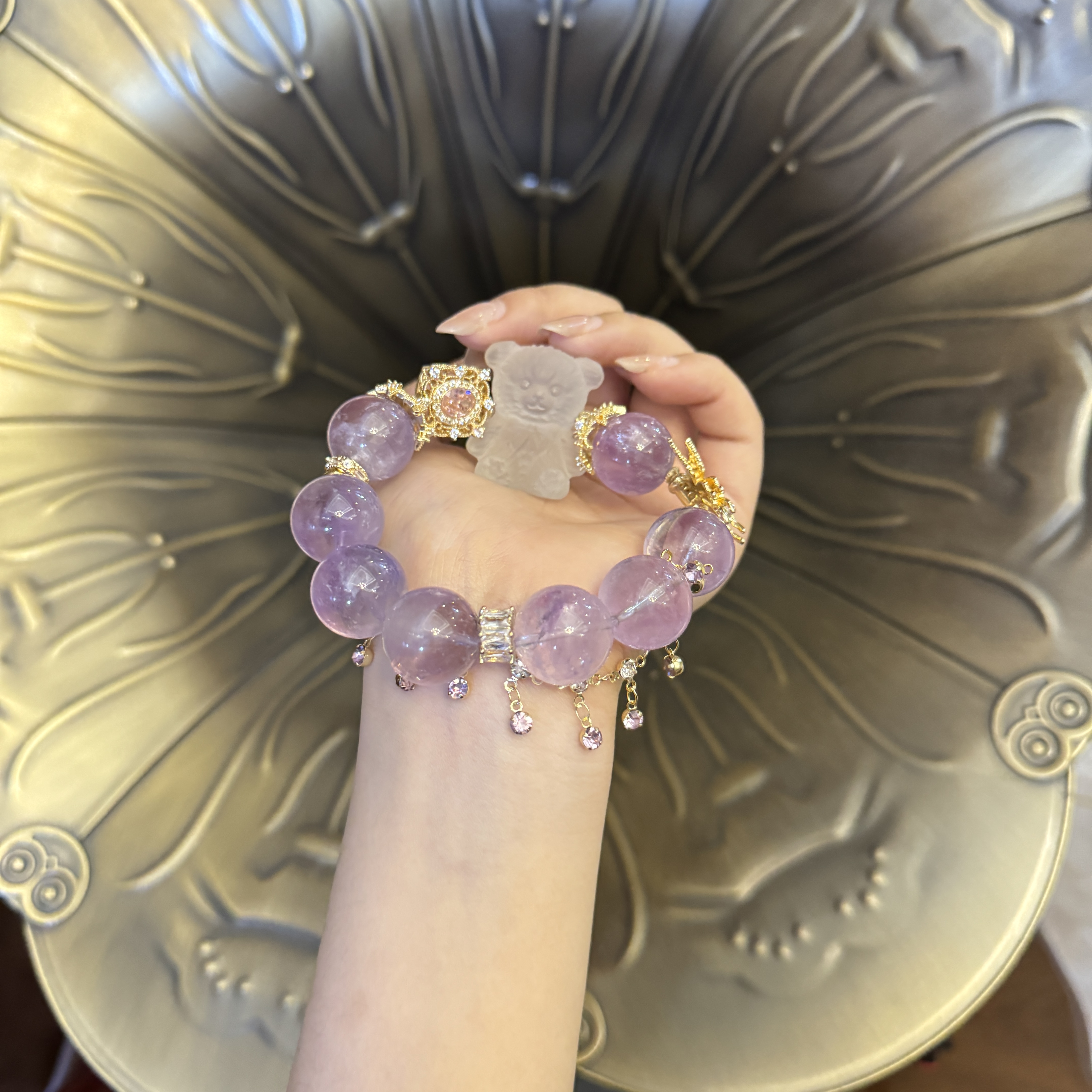 源源手作*薰衣草紫水白水大熊手串A1-3