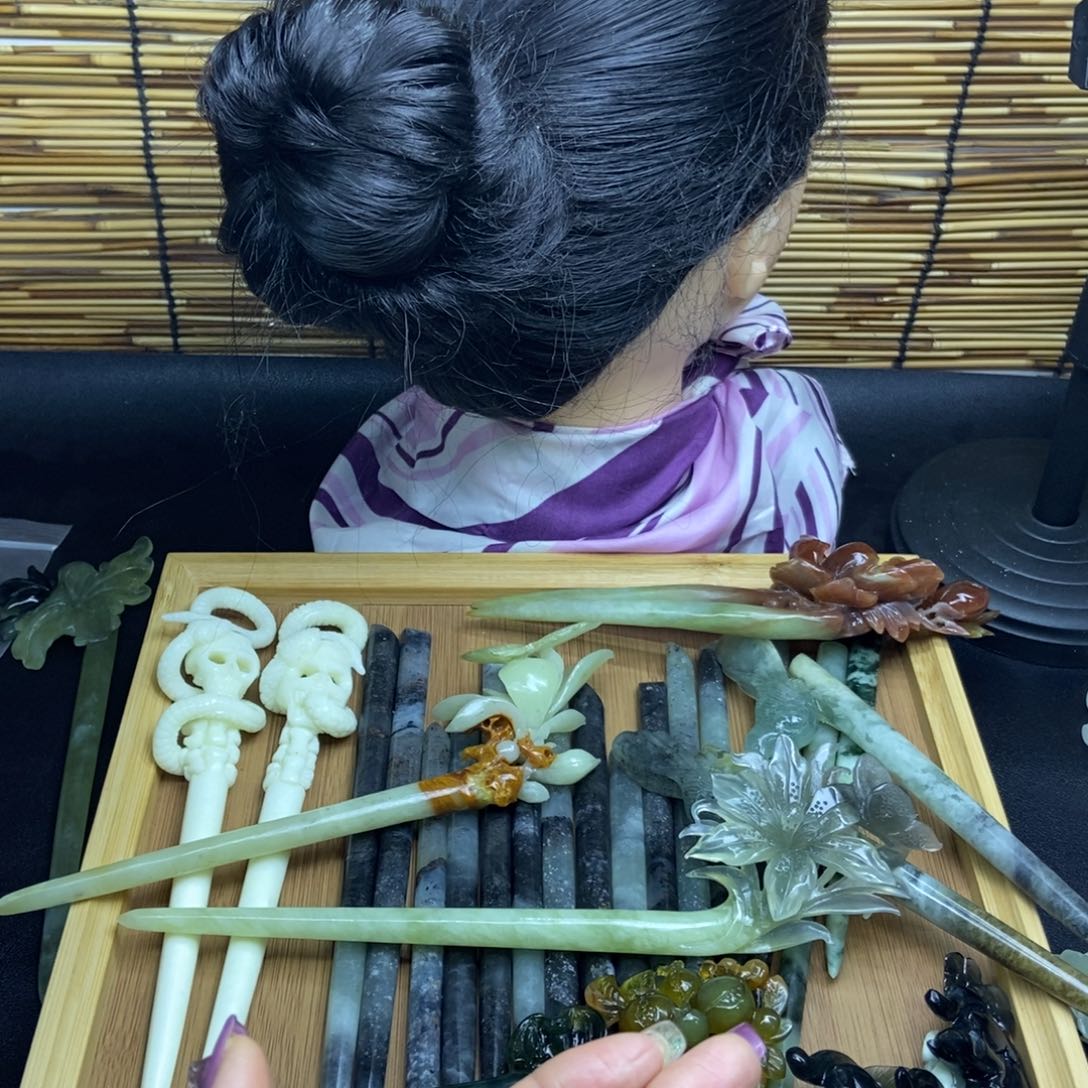 蛇纹石玉发饰未镶嵌悦*