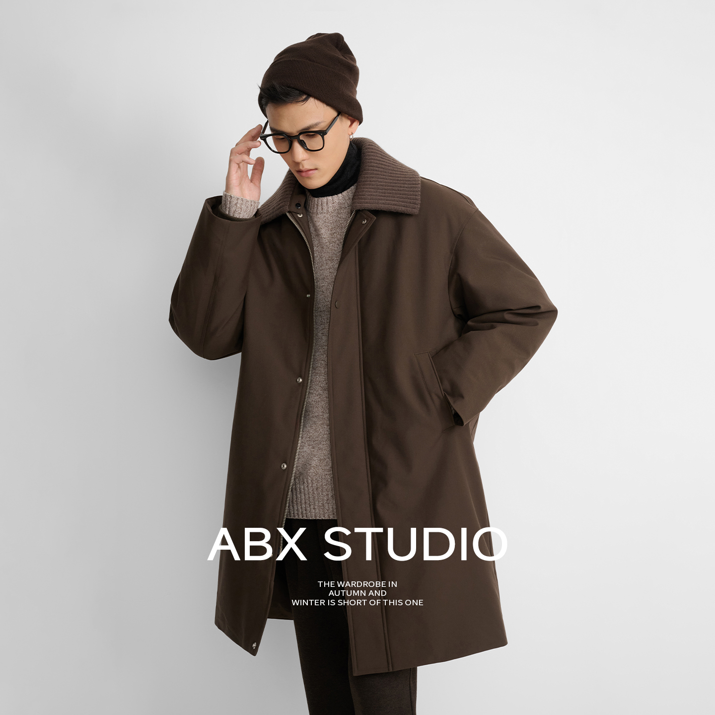 abx 新国标90白鸭绒 可拆卸针织翻领 冬季中长款羽绒服男加厚外套