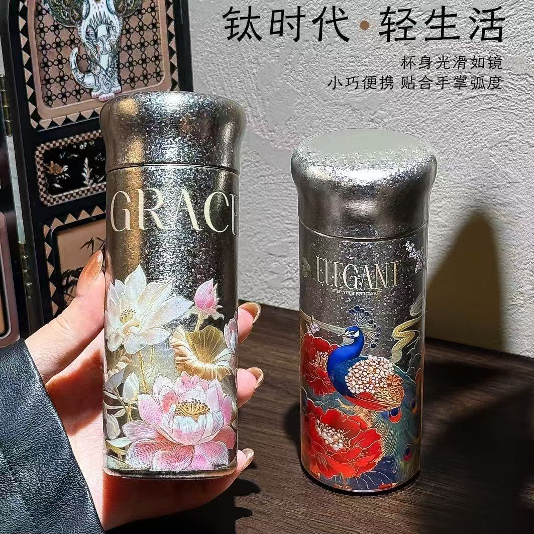 新款内外纯钛保温杯小容量国风迷你钛杯轻奢女生高颜值密封口袋杯