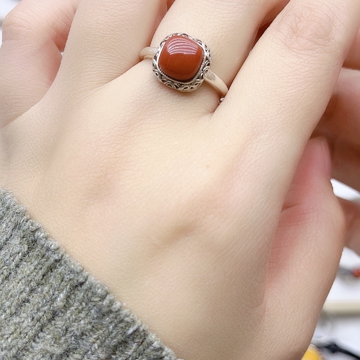 玛瑙/玉髓戒指银S925镶嵌925银