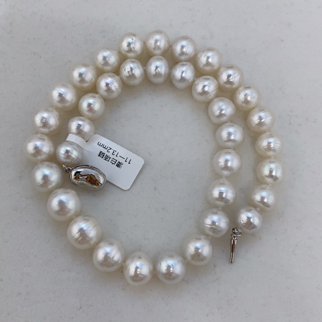 海水珍珠裸珠澳白满串11～13.2