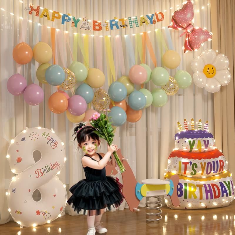 小女孩宝宝儿童周岁生日快乐装饰布置八岁8岁气球拍照道具仪式感