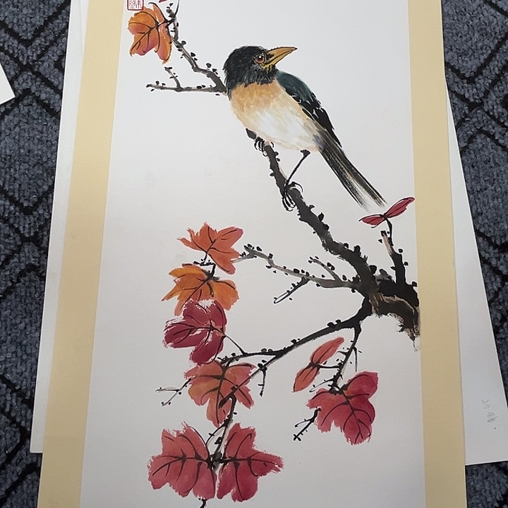 国画朱亚老师四尺四开花鸟奇