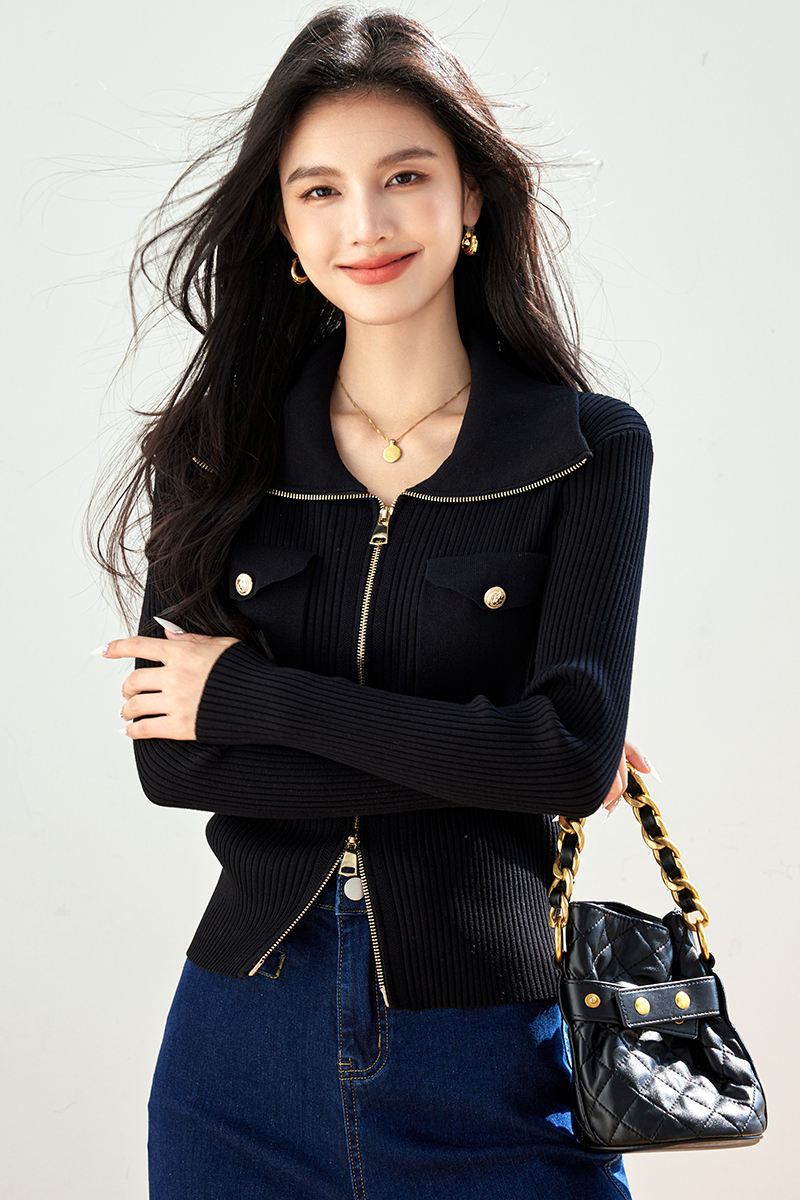 【宝藏】微胖MM秋装新款大码女装翻领拉链针织开衫毛衣外套女上衣