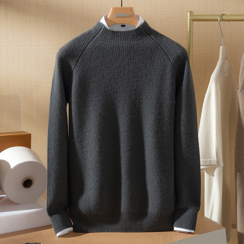 元宝针加厚自带半高领纯山羊绒打底衫男-420g-480g