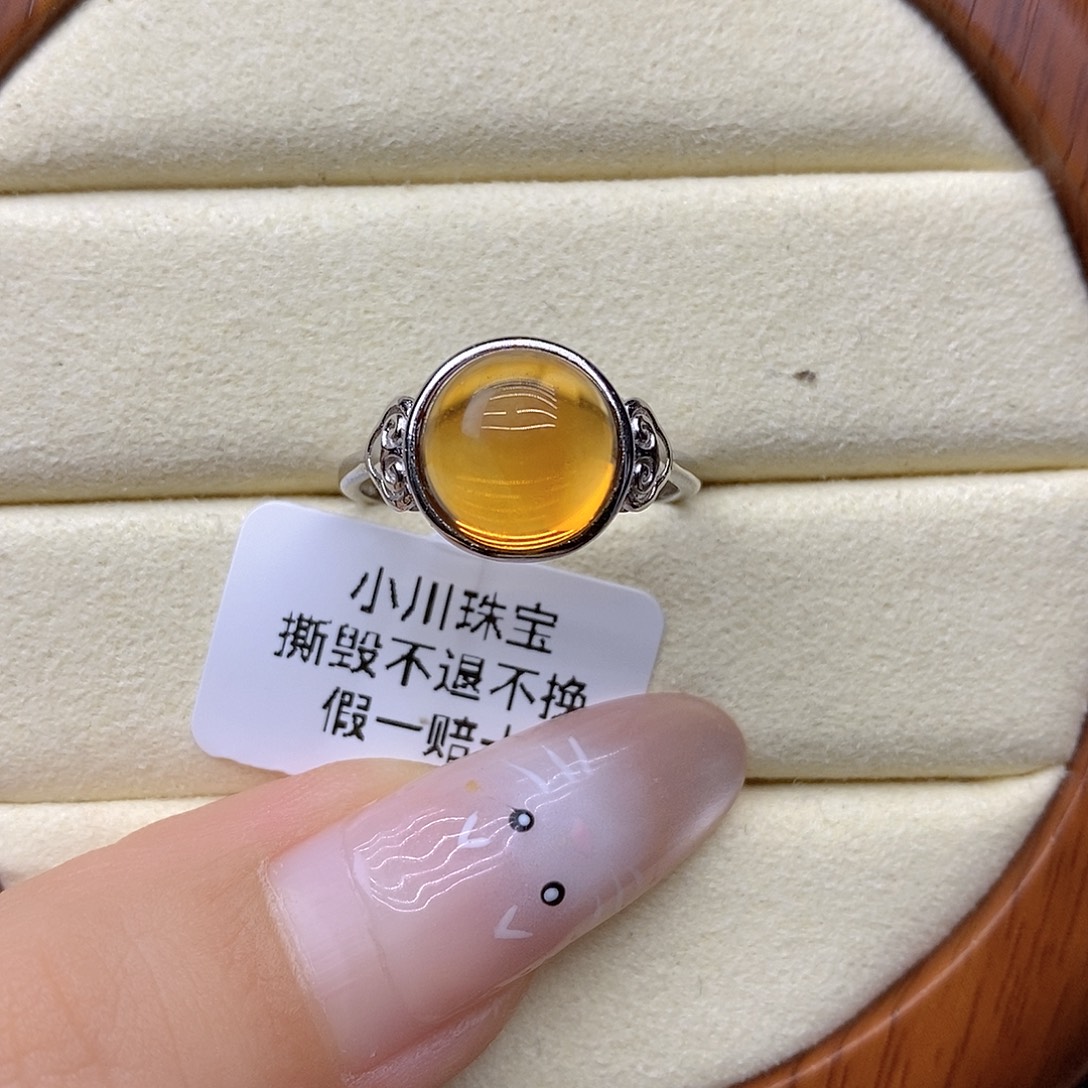 喻***雪戒指水晶银S925镶嵌纯天然无优化黄水晶Q