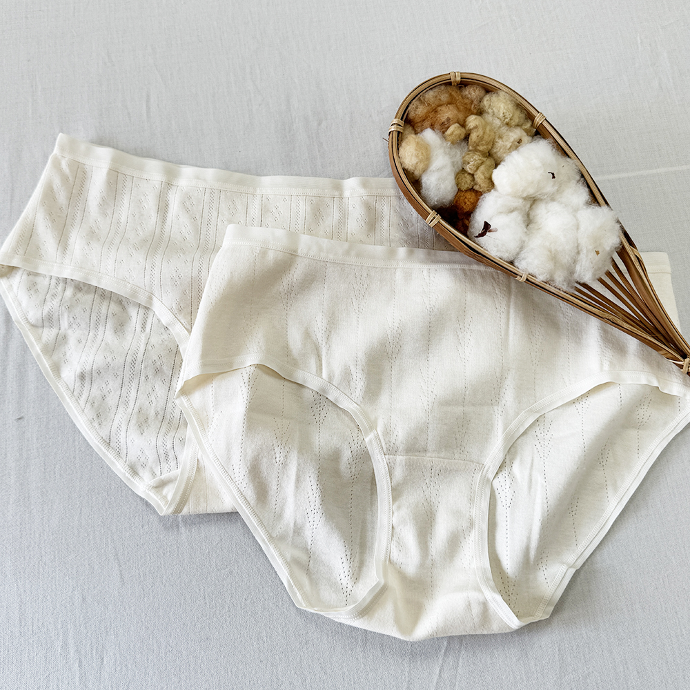 两条装 100%棉中腰三角女士内裤 天然有机彩棉 透气网眼A类母婴级