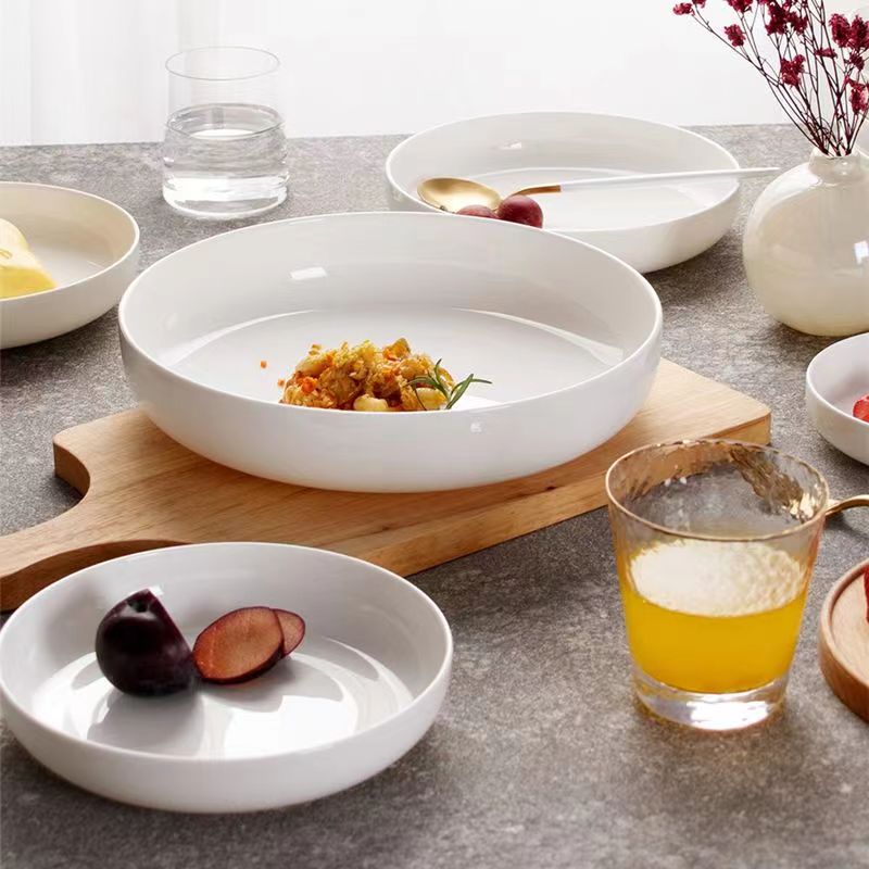 8英寸纯白窝盘4只装高端欧式简约耐高温蒸盘家用陶