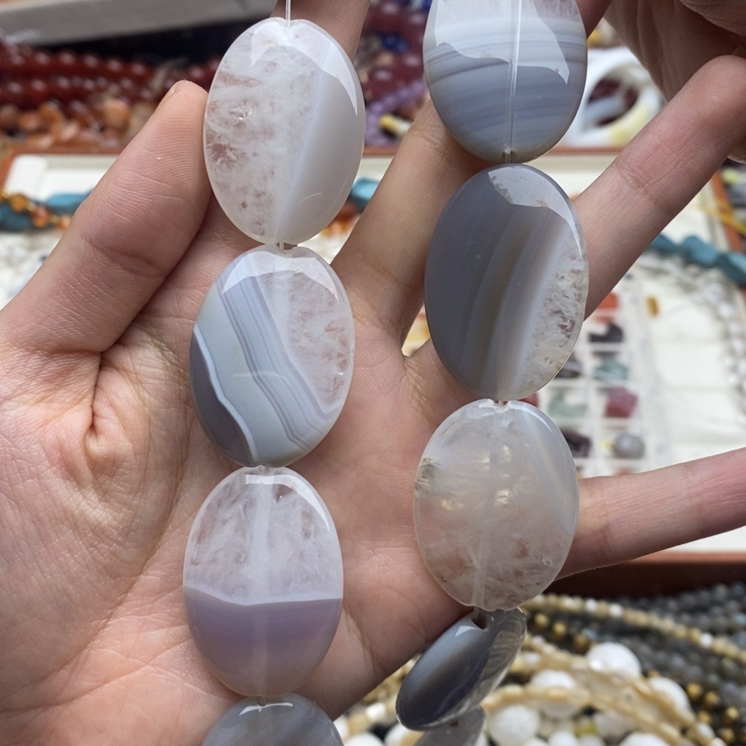 玛瑙/玉髓未镶嵌珠宝半成品五个装纯天然晶体玛瑙椭圆