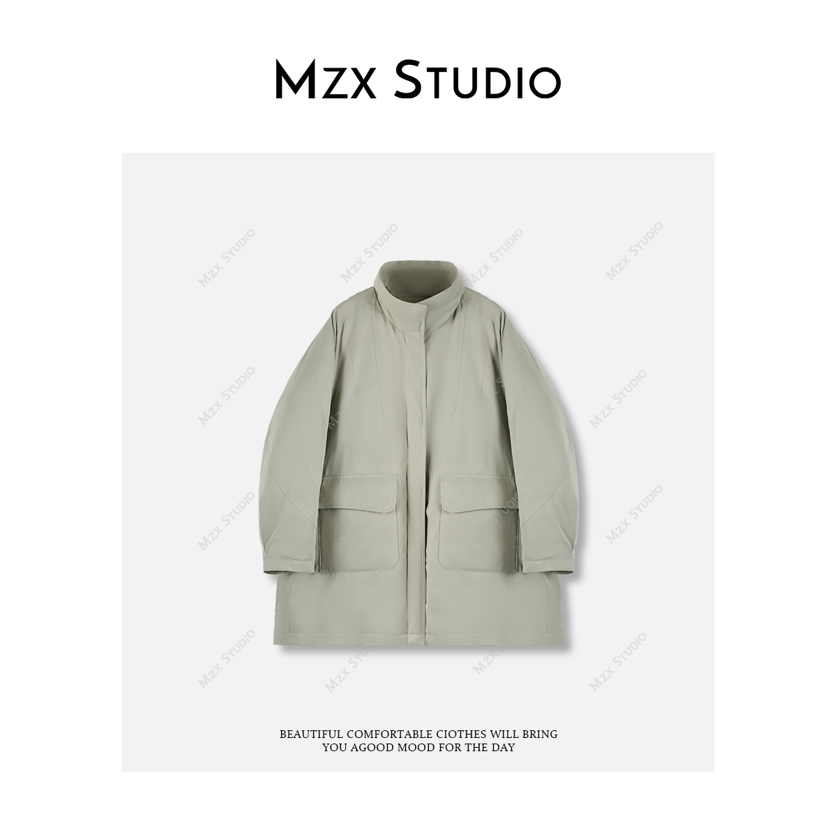 【MZX STUDIO】“工装风白鸭绒羽绒服”立领中长款羽绒服YR11757-C