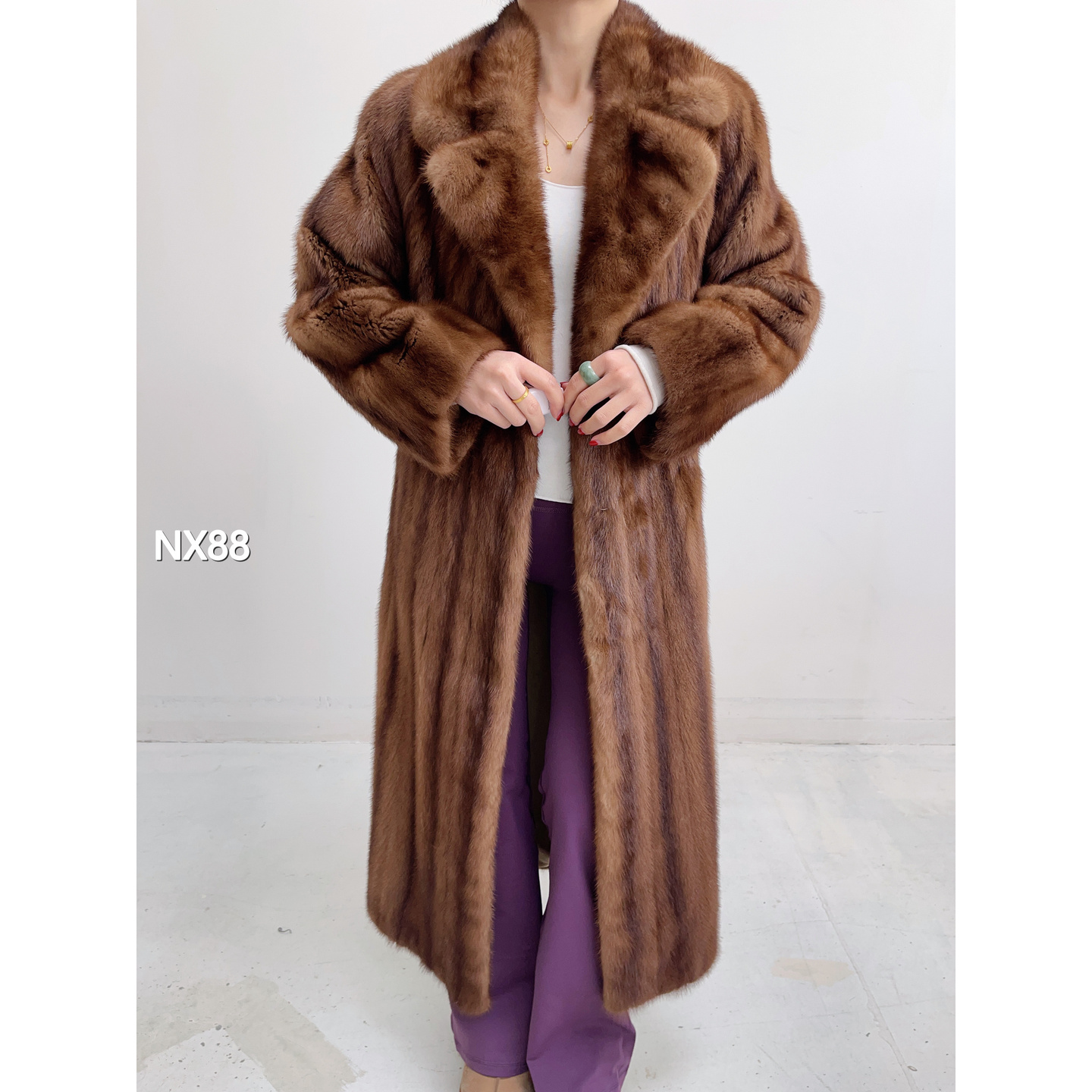 【NX88】S 蜜茶棕超长款全抽貂皮女（肩39胸100衣114袖59）22088