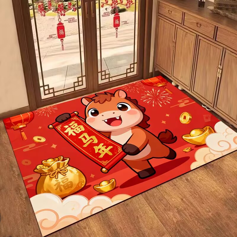 红色喜庆入户门地垫防滑耐磨耐脏玄关进门地毯2026