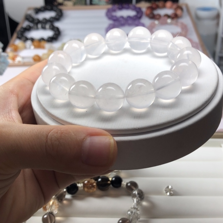 水晶手链银S925镶嵌奶白晶